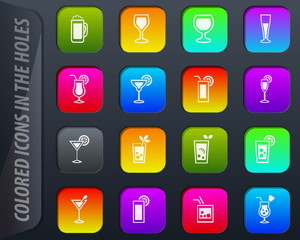 Glasses and cups icons set