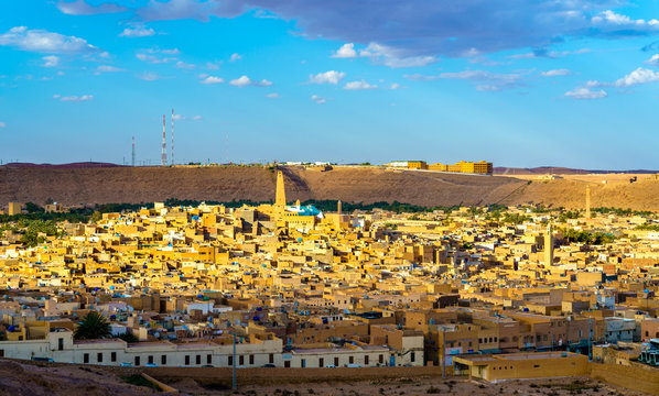 View of Ghardaia, a city in the Mzab Valley. UNESCO world heritage in Algeria