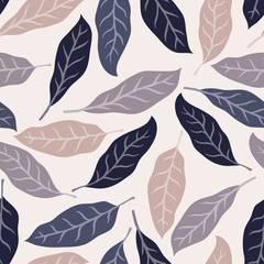 Fototapeta premium Tropical background with palm leaves. Seamless floral pattern. Summer vector illustration. Flat jungle print