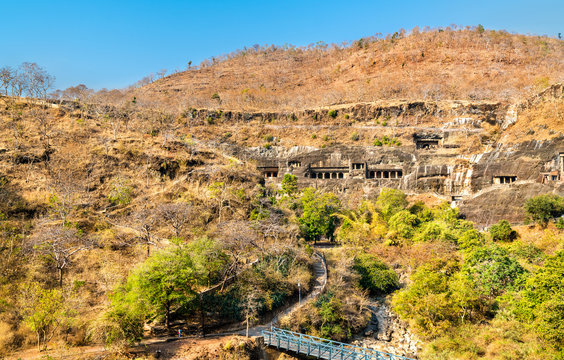 View of the Ajanta Caves. UNESCO world heritage site in Maharashtra, India