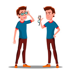 Sad Student With Broken Glasses Vector. Isolated Illustration