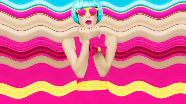 Minimal Motion collage art. Fashion Lady and colorful vibes Make up concept