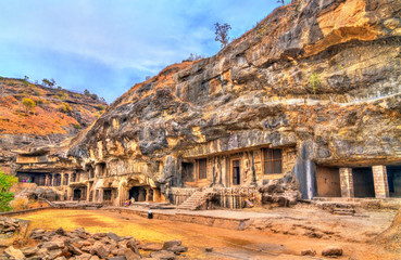 View of Buddhist monuments at Ellora Caves. A UNESCO world heritage site in Maharashtra, India