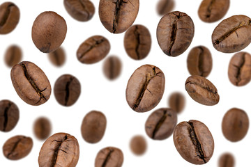 Coffee beans falling
