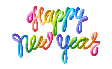 Happy New Year colorful inscription for greeting card.