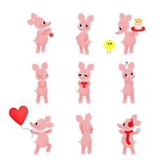 Set of funny and cute pigs. Vector