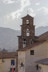 Old catholic church facade. San Blas Church in Cuzco Peru