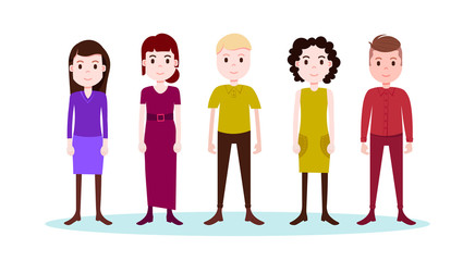 set boy girl character serious male female different suit template for design work and animation on white background full length flat person vector illustration