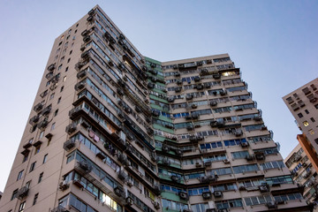 Perspective view of older blocks of apartments in Shanghai city