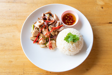 Stir Fried Squid Curry with rice.