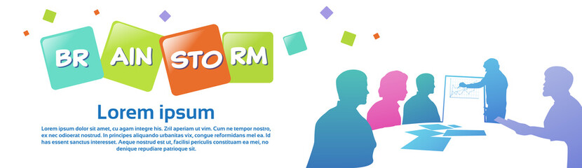 colourful business people silhouette, group of diversity businessman brainstorming graphs, successful team concept banner copy space vector illustration