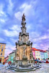 Fototapeta na wymiar Plague Column on the main square of Jindrichuv Hradec, Czech Republic