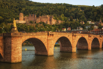 Fototapeta premium Old Bridge and castle of Heidelberg at sunset