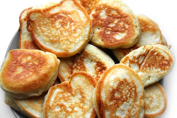Pancakes on white background