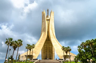 Wall murals Algeria Martyrs Memorial for Heroes killed during the Algerian war of independence. Algiers
