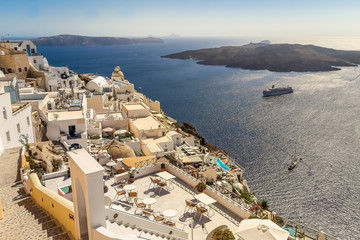 Fototapeta na wymiar Greece Santorini island, caldera view with cruise ship