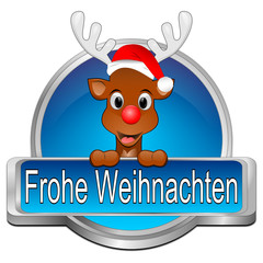 Reindeer wishing Merry Christmas Button - in german - 3D illustration