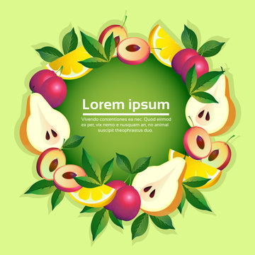 tropical fruits colorful circle organic over green background healthy lifestyle or diet concept copy space vector illustration