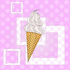Ice cream pink background dessert fast food concept flat design vector illustration