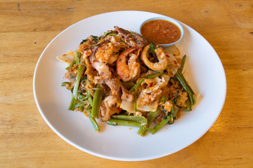 Fried seafood suki on a plate.