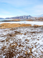 Scene view around Kirkjufell in winter, Iceland