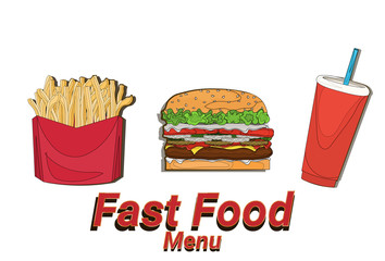 hamburger french fries cola street festival, fast food menu white background cooking collection concept vector illustration