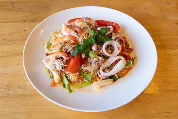 Seafood noodle spicy salad.