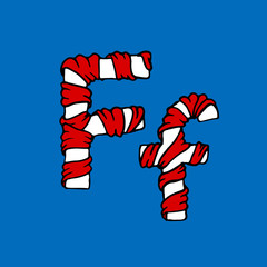 Wrapped in a ribbon letter F. Blue and red letter. Vector illustration.
