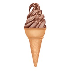 Chocolate ice cream cone isolated on white