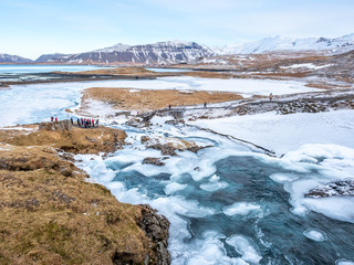 Scene view around Kirkjufell in winter, Iceland