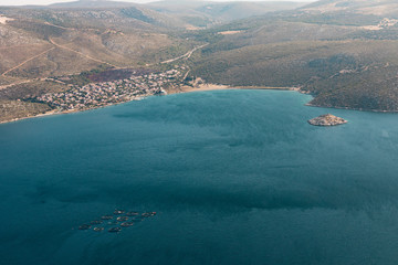 Aerial landscape with sea and mountains  from Karaburun Izmir Turkey