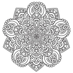 Black and white mandala vector isolated on white. Vector hand drawn circular decorative element.