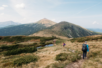 a group of people go to a hike in the mountains