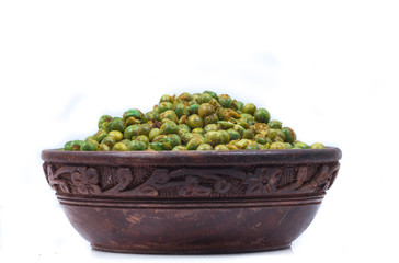 green spicy peas isolated on white background. 