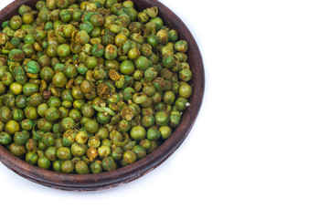 green spicy peas isolated on white background. 