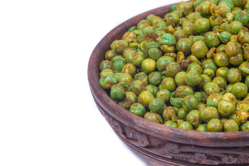 green spicy peas isolated on white background. 