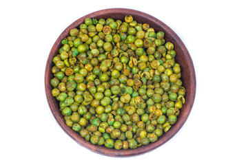 green spicy peas isolated on white background. 