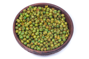 green spicy peas isolated on white background. 