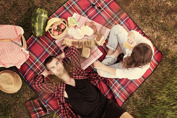 top view of couple enjoying picnic time