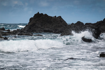 Coastal rocks and Atlantic Ocean at Azores Islands