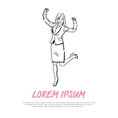 business woman holding hands up concept businesswoman full length on white background hand draw silhouette sketch vector illustration