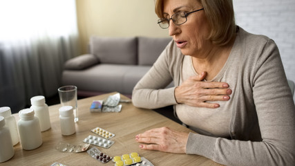 Grandmother suffering heart decease, drinking prescribed pills, feeling unwell
