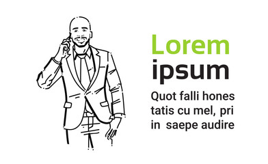 business man executive talking phone concept businessman portrait on white background hand draw silhouette sketch vector illustration