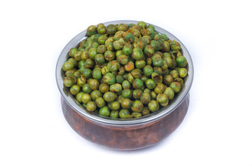 green spicy peas isolated on white background. 