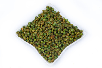 green spicy peas isolated on white background. 