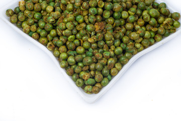 green spicy peas isolated on white background. 