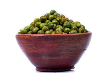 green spicy peas isolated on white background. 