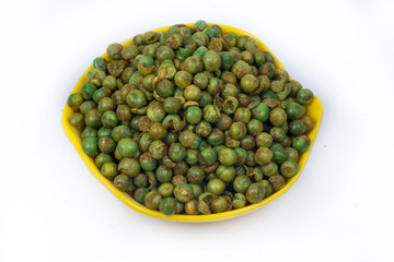 green spicy peas isolated on white background. 
