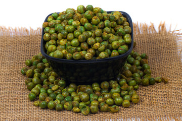 green spicy peas isolated on white background. 