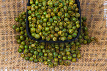 green spicy peas isolated on white background. 